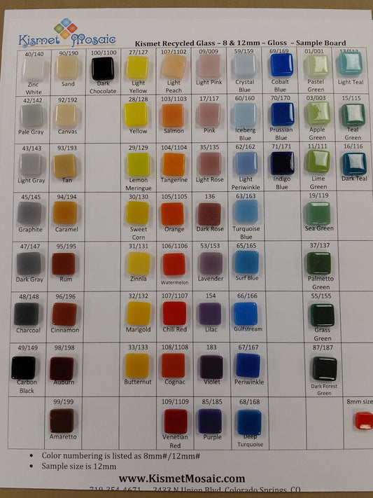 12mm Gloss Sample board, tile colors, kismet tile