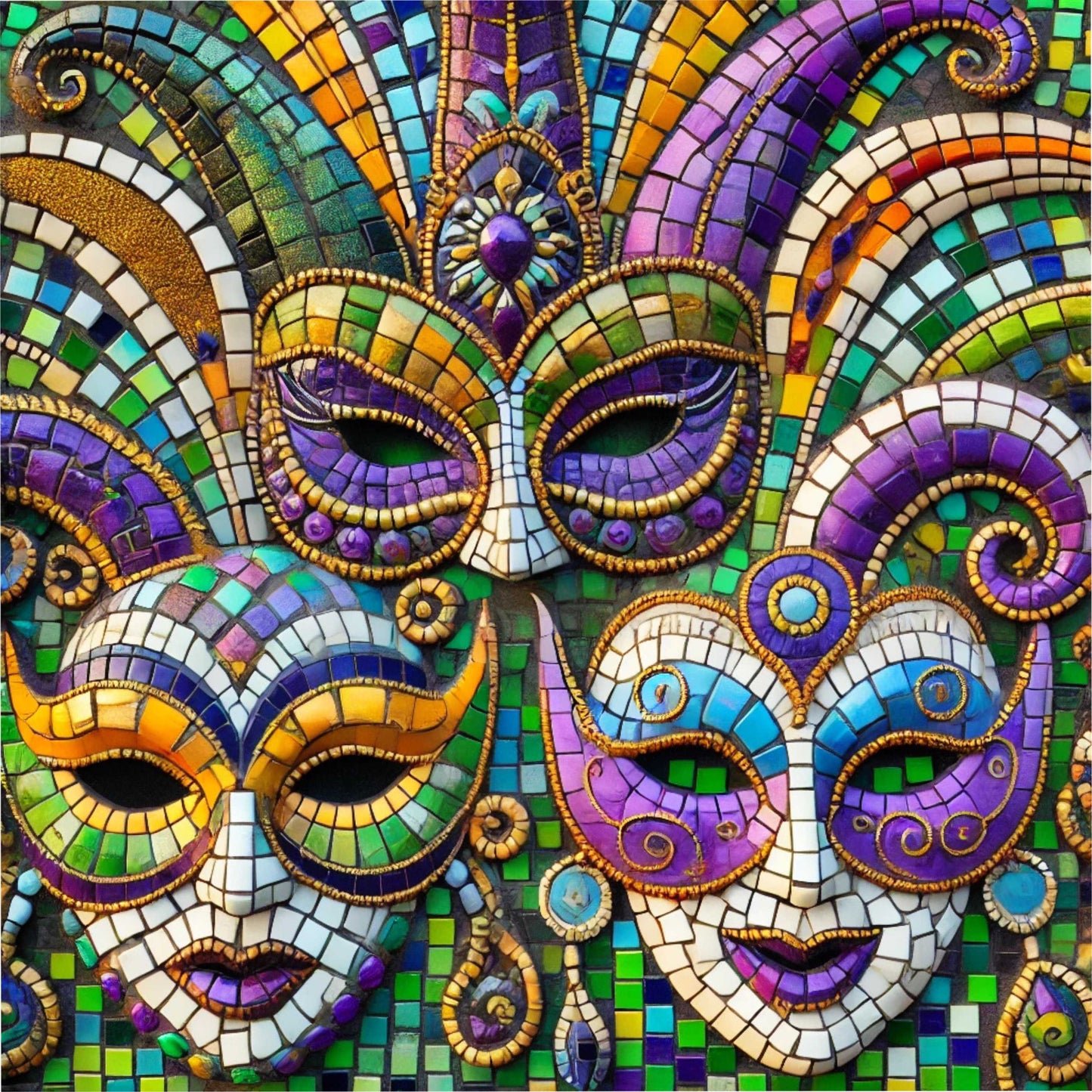 Carnival Masks with Pattern 16"x16" (pre-drilled for hanging kit)