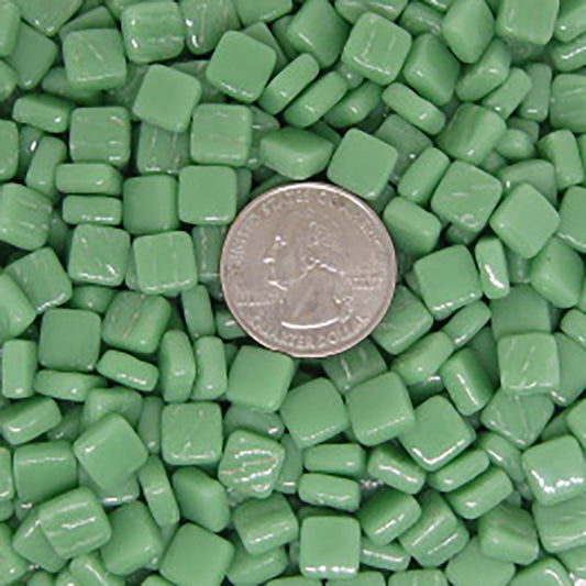 8mm Sea Green mosaic glass tiles, vibrant and glossy, suitable for artistic and DIY projects.