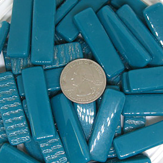 516g Dark Teal gloss rectangles, recycled glass, 1.5" x 1/2"