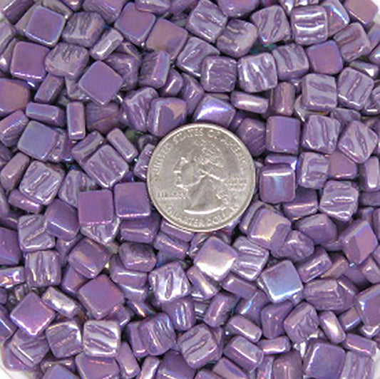 iridized 8mm lilac tiles in recycled glass, 9/16" wide