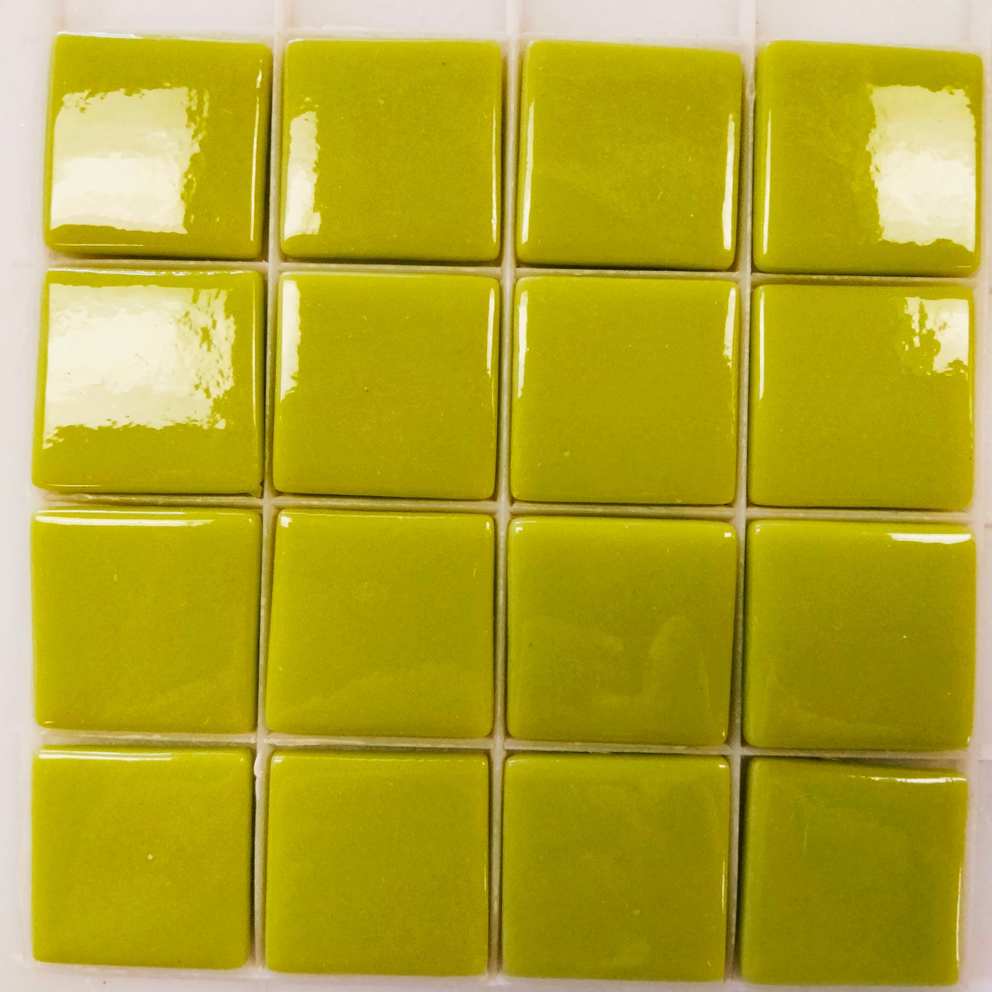 25mm/1" square tiles, recycled glass, gloss finish, sheeted glass tile for installation