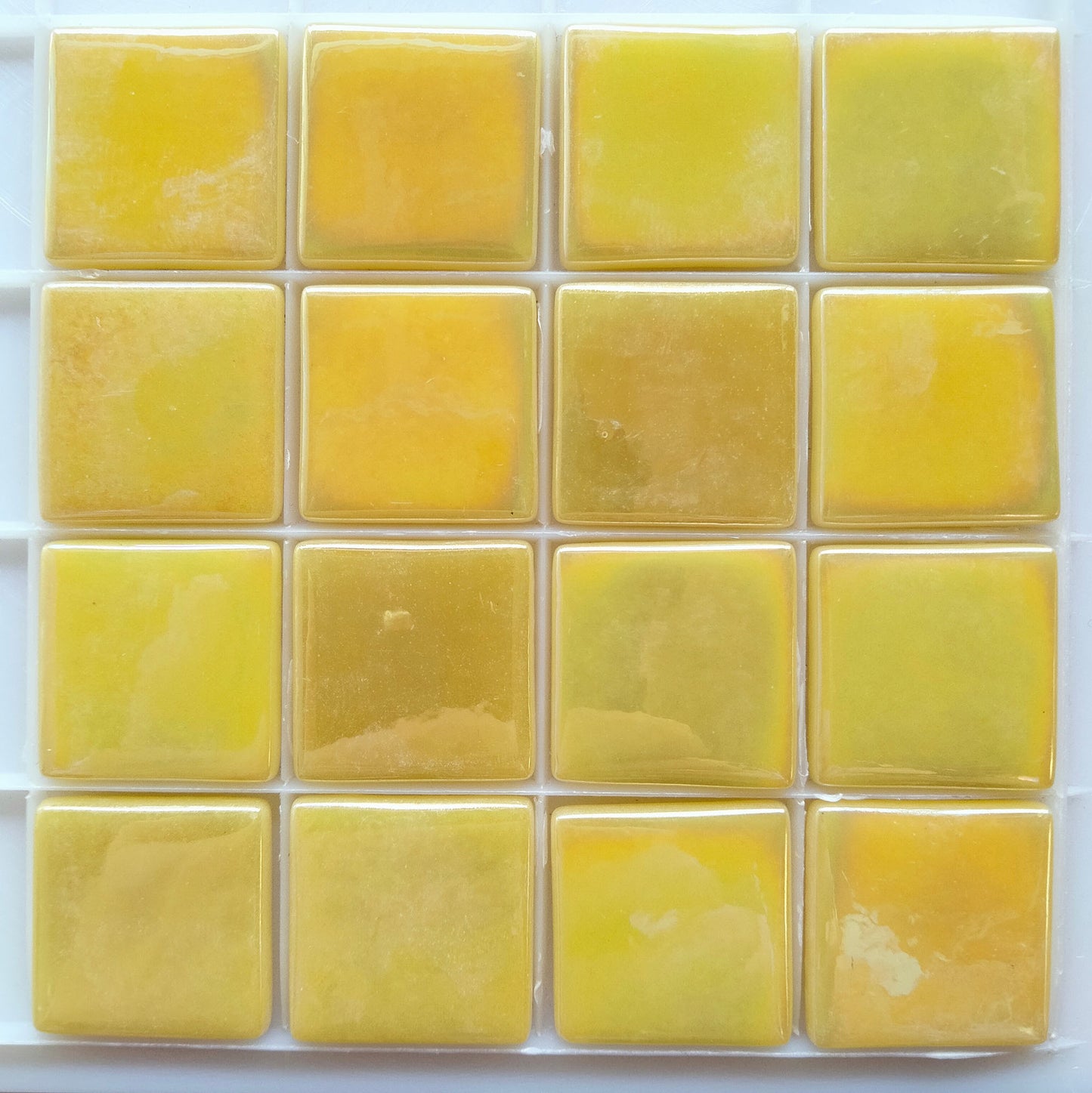 25mm/1" square tiles, recycled glass, gloss finish, sheeted glass tile for installation