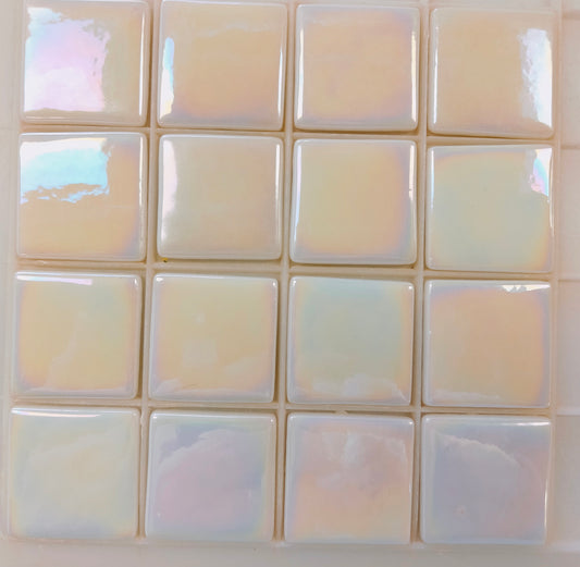 25mm/1" square tiles, recycled glass, iridized finish, sheeted glass tile for installation