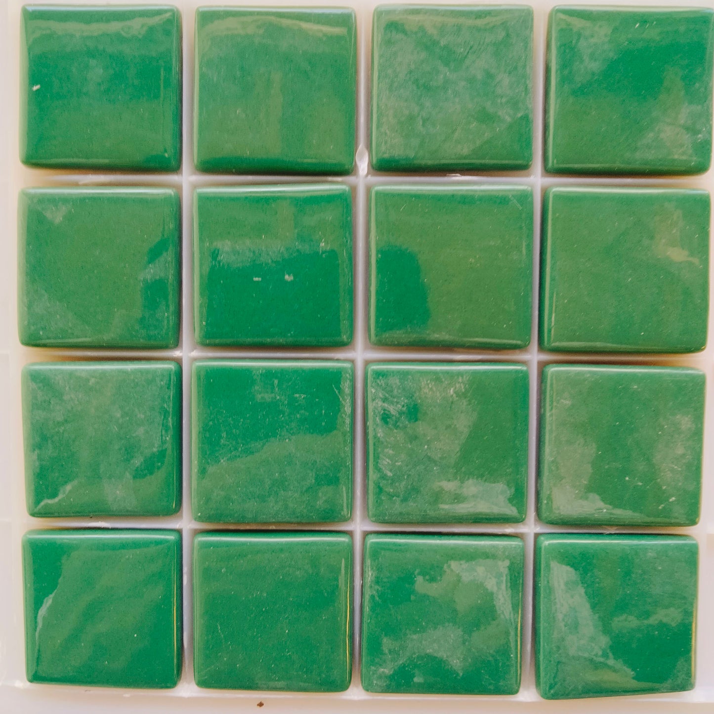 25mm/1" square tiles, recycled glass, gloss finish, sheeted glass tile for installation