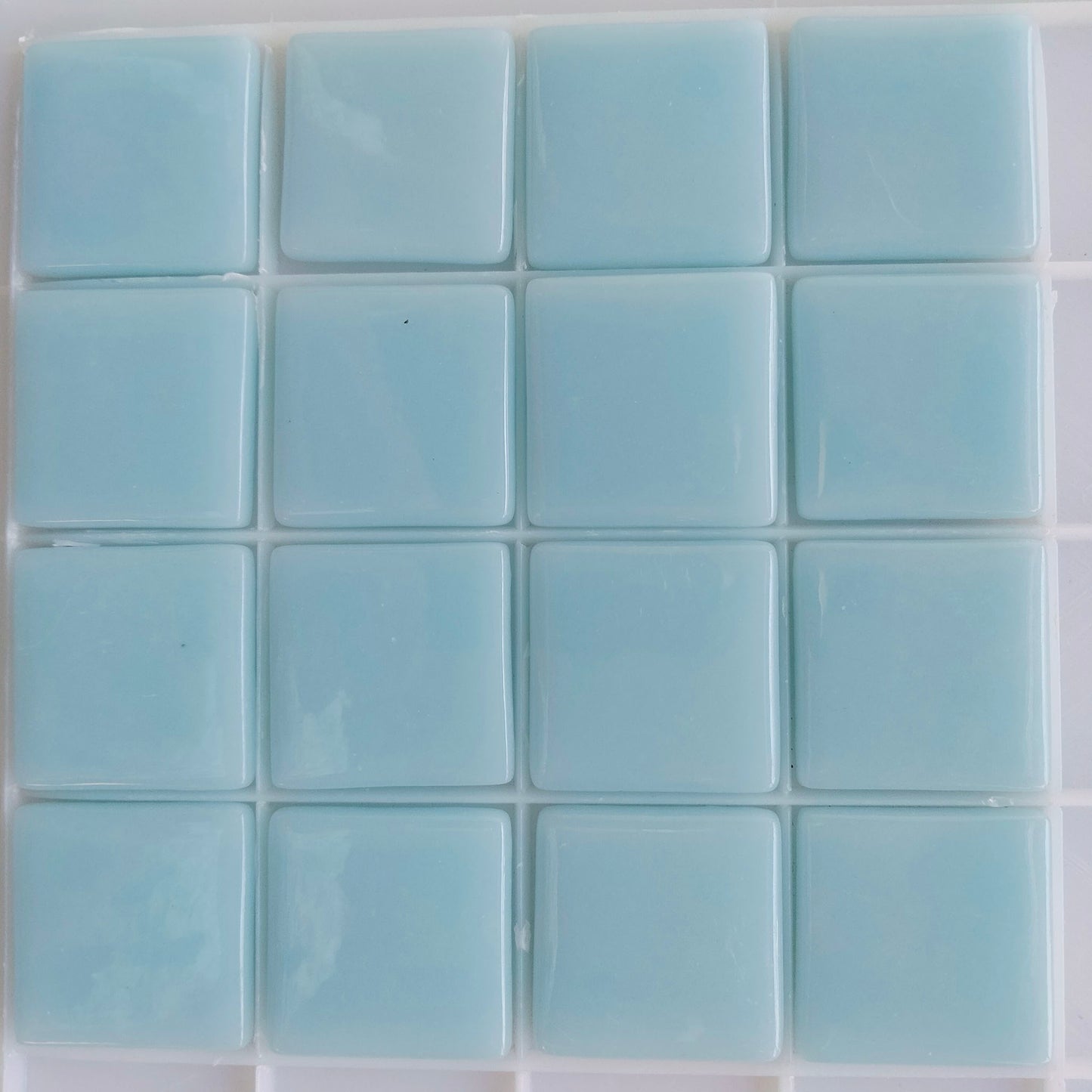 25mm/1" square tiles, recycled glass, gloss finish, sheeted glass tile for installation