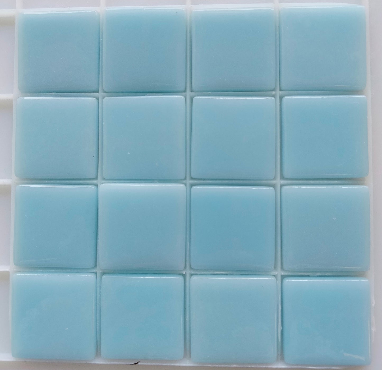 25mm/1" square tiles, recycled glass, gloss finish, sheeted glass tile for installation