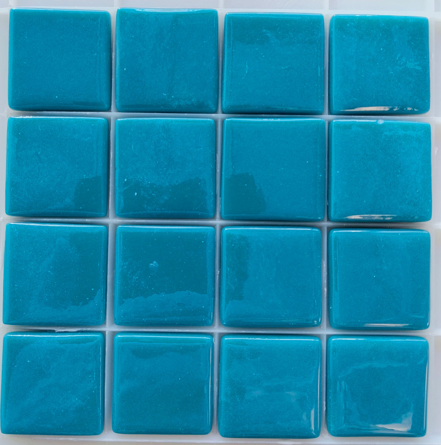 25mm/1" square tiles, recycled glass, gloss finish, sheeted glass tile for installation
