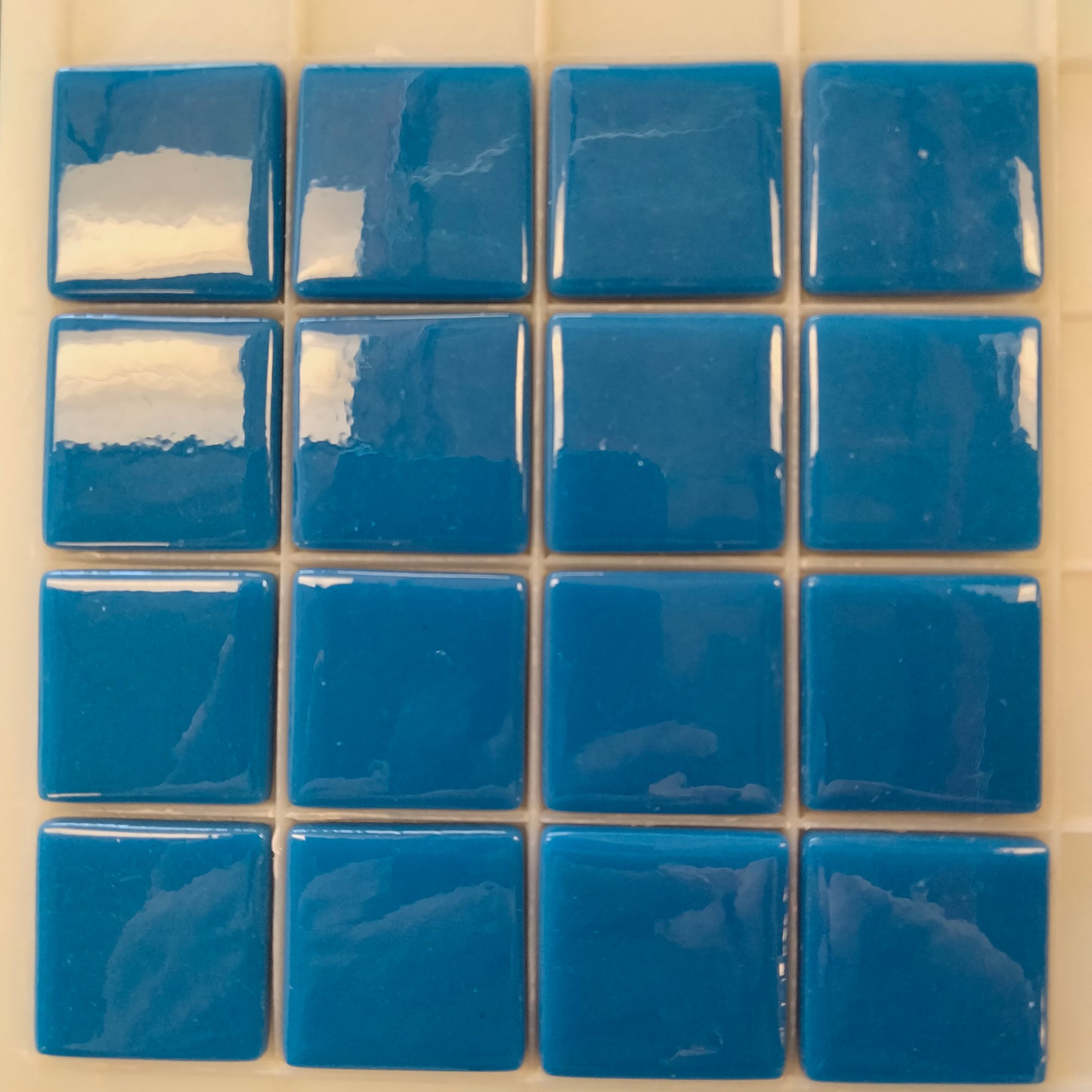 25mm/1" square tiles, recycled glass, gloss finish, sheeted glass tile for installation