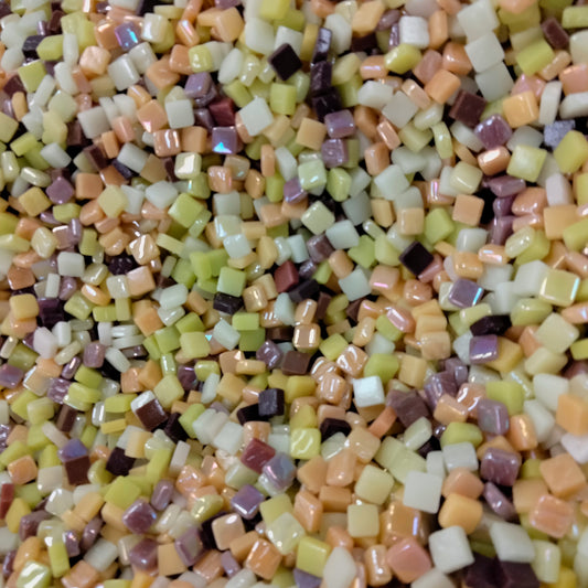 8mm tile, gloss, iridized, matte-shades of yellow and brown