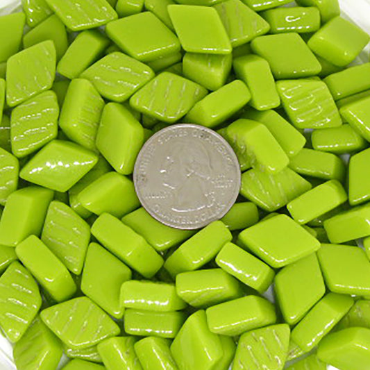 D11g Lime Green Gloss Glass Diamonds, recycled glass, mosaic supplies