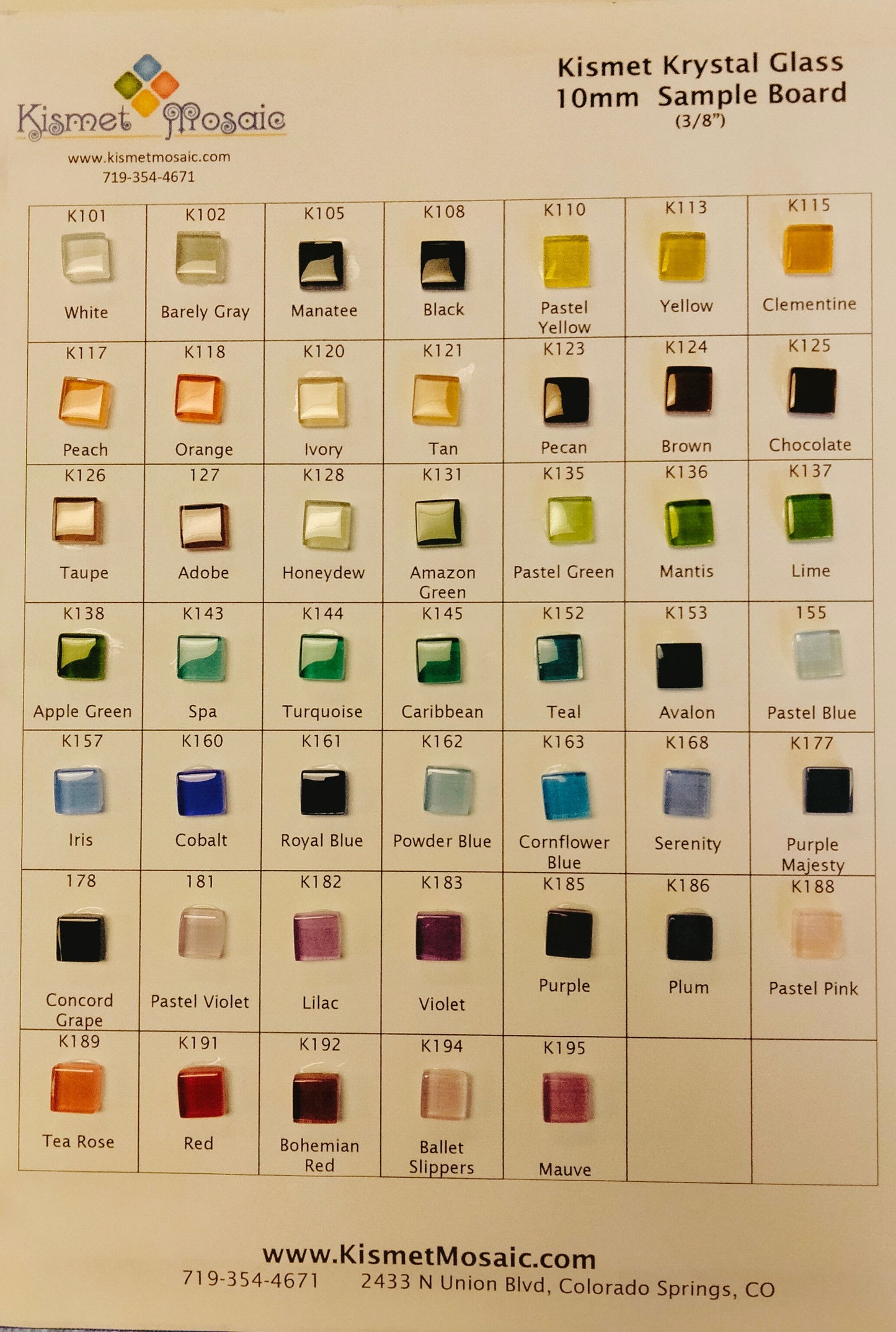 Kismet Krystal 10mm Sample Board