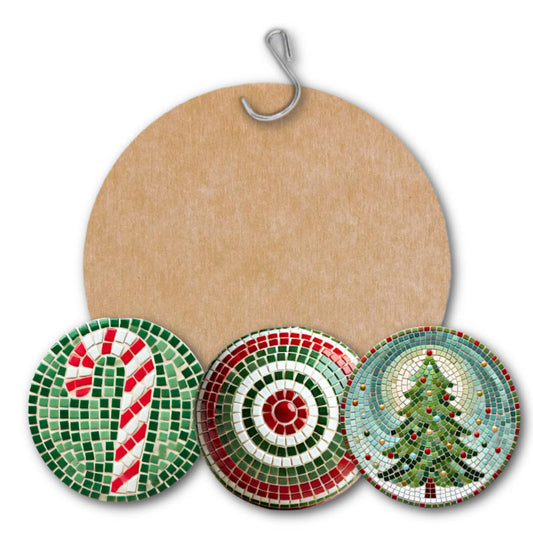 4" Round Ornament Mosaic Backer & Hook (with 1 hole pre-drilled) 1/2" thick