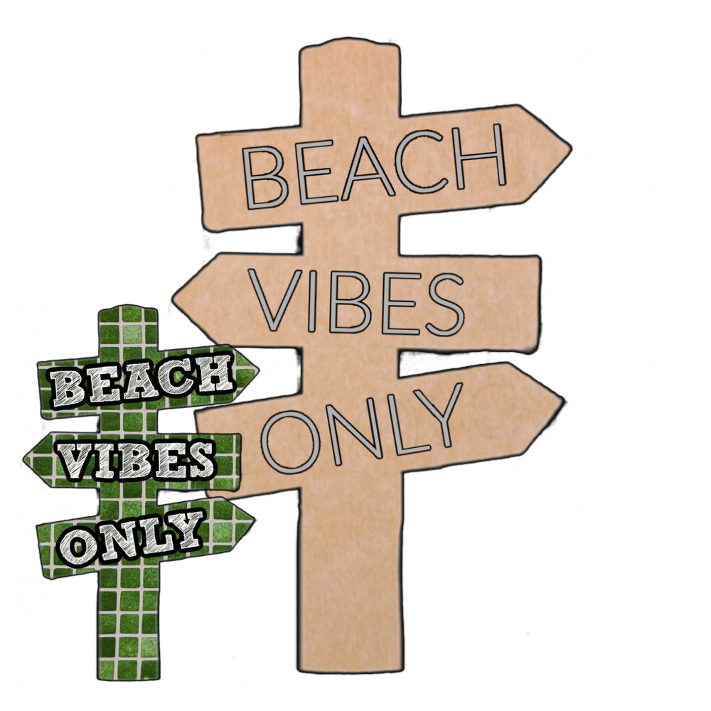 Beach Sign with Pattern 14"x8.5" (pre-drilled for hanging kit and stakeable kit)