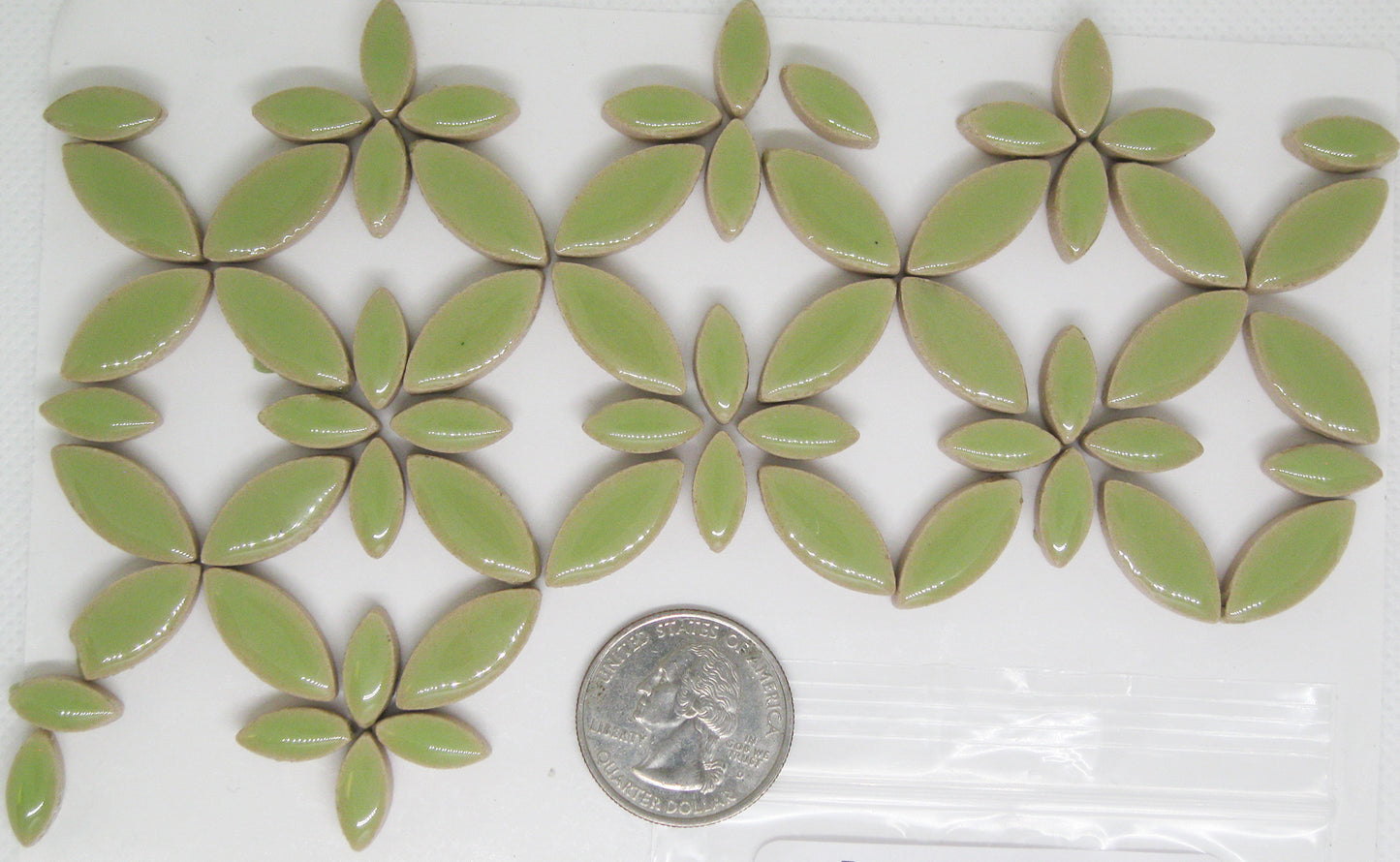 2 oz cp-Pastel Green Ellipse/Petal, CeramicPetals tile - Kismet Mosaic - mosaic supplies