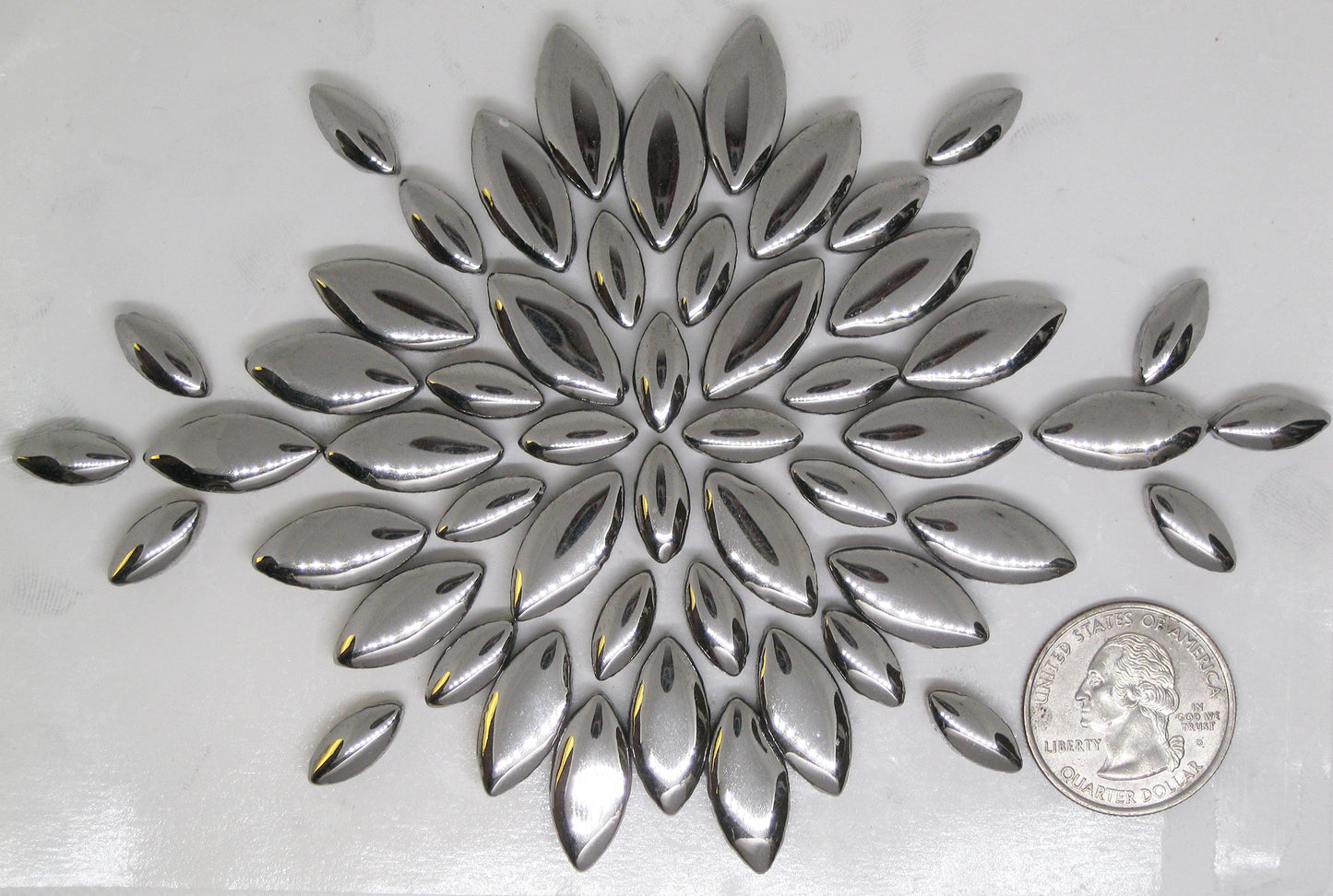 2 oz cp-Silver Ellipse/Petal, CeramicPetals tile - Kismet Mosaic - mosaic supplies