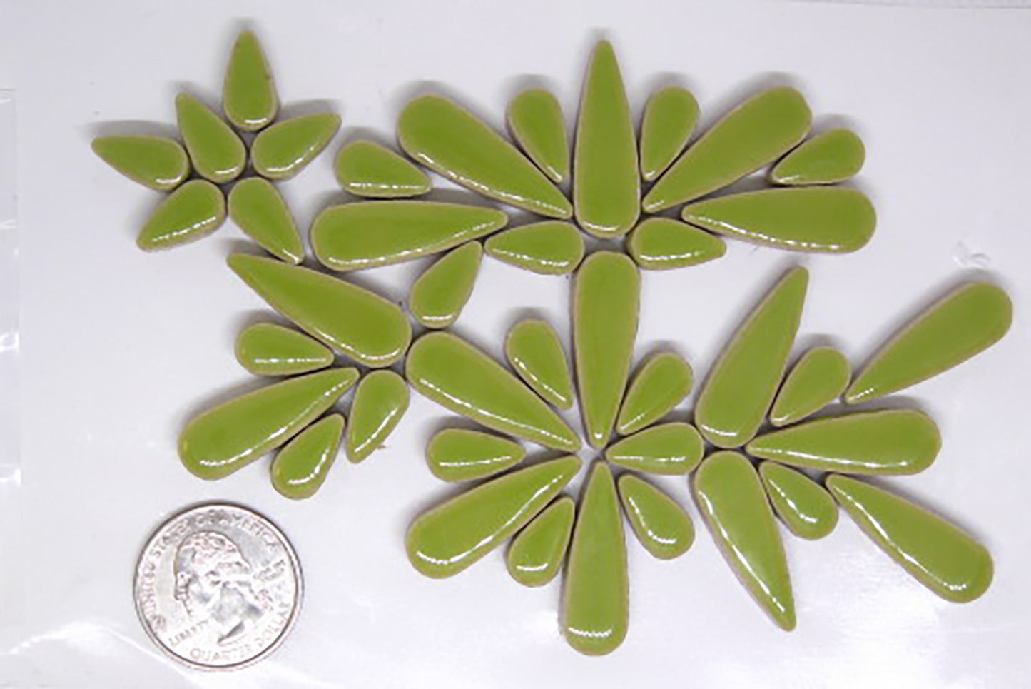2 oz ct-Lime Teardrops, CeramicTeardrops tile - Kismet Mosaic - mosaic supplies
