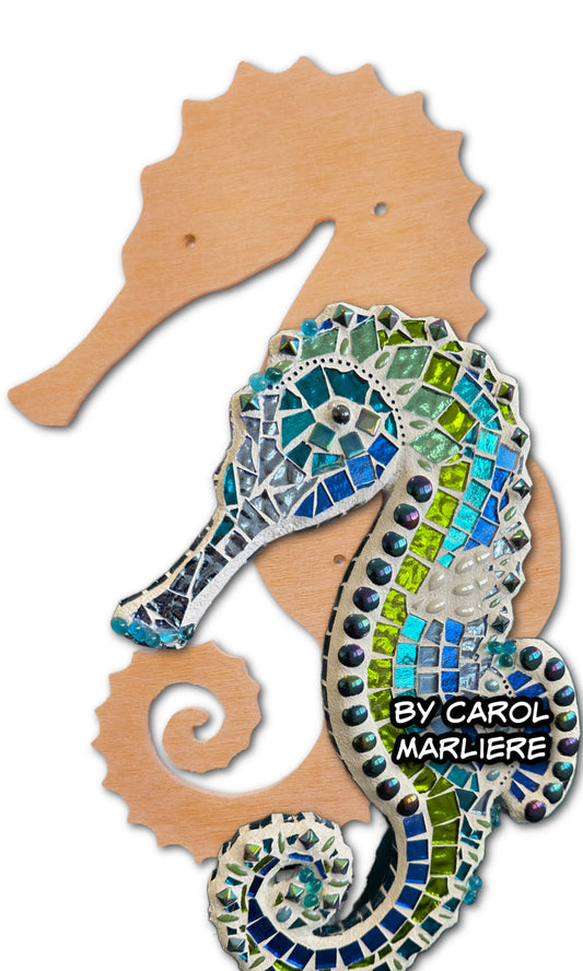 Seahorse Mosaic Backer 8"x12" (pre-drilled for hangable & stakeable kits)