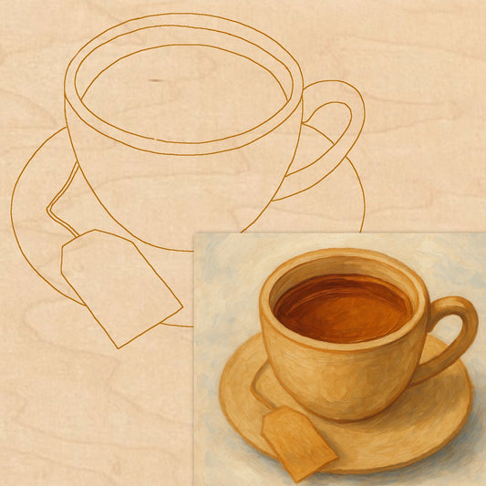 Cup of Tea with Pattern 8"x8" Wood