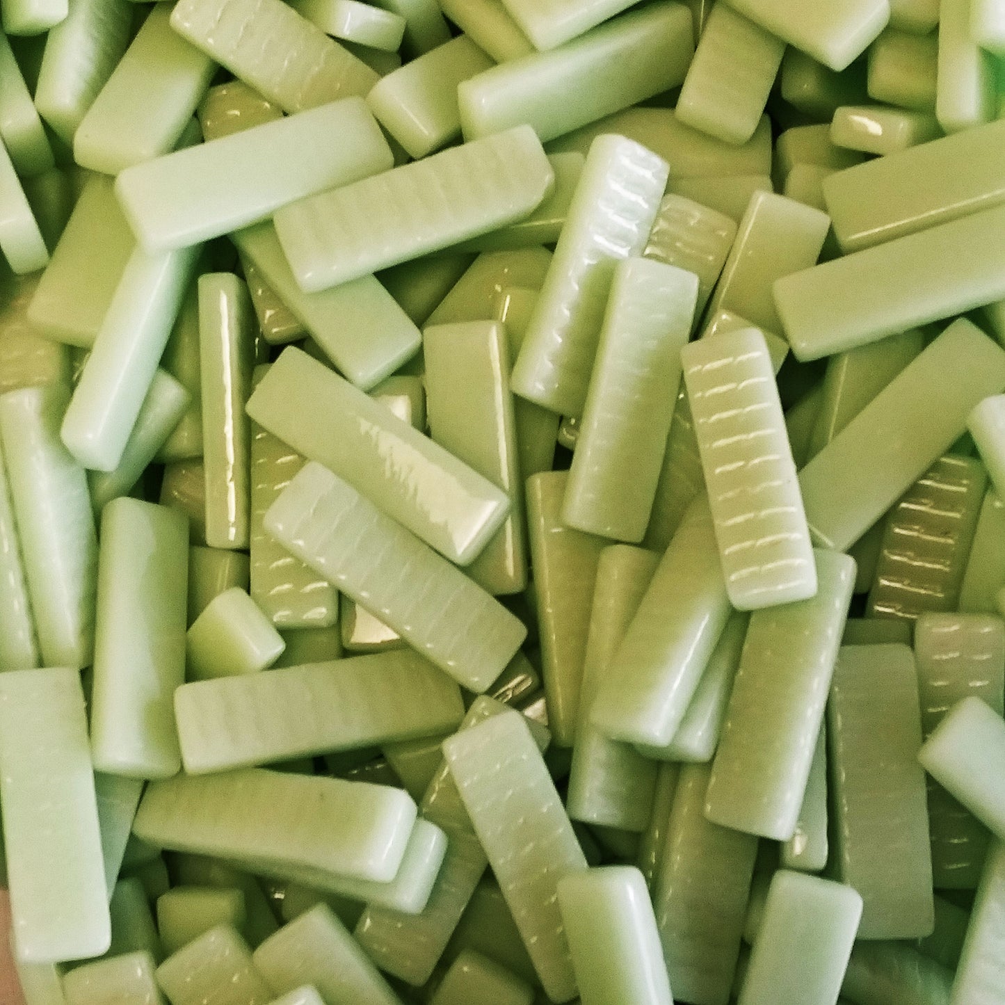 Pastel green glass rectangles, gloss finish, recycled glass