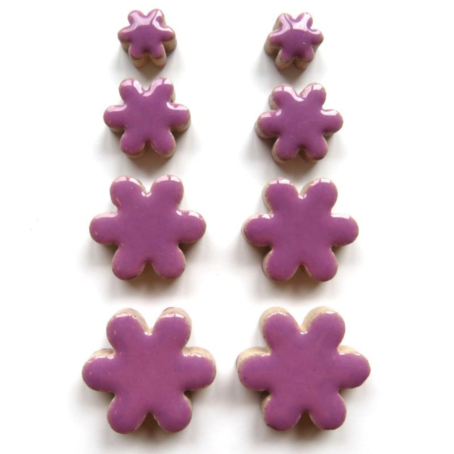 glazed ceramic flower shapes in purple