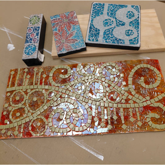 Found wooden bases: Mosaic on a Shoestring