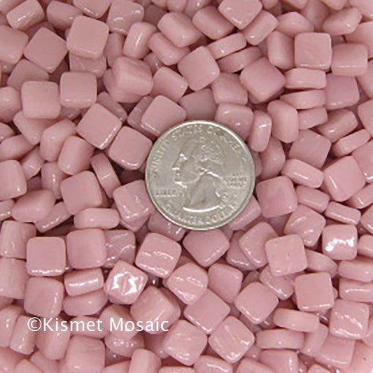 17-g Pink, 8mm mosaic tile- Oranges, Reds & Pinks tile - Kismet Mosaic - mosaic supplies coin for scale