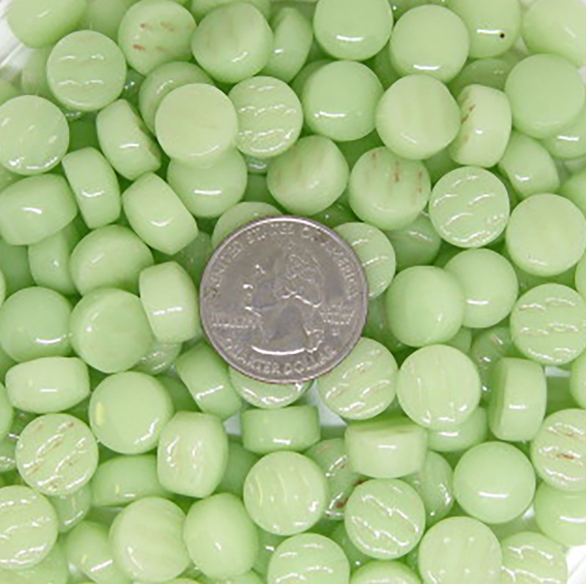 301g-pastel green belli button gloss-recycled glass tile rounds