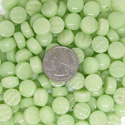 301g-pastel green belli button gloss-recycled glass tile rounds