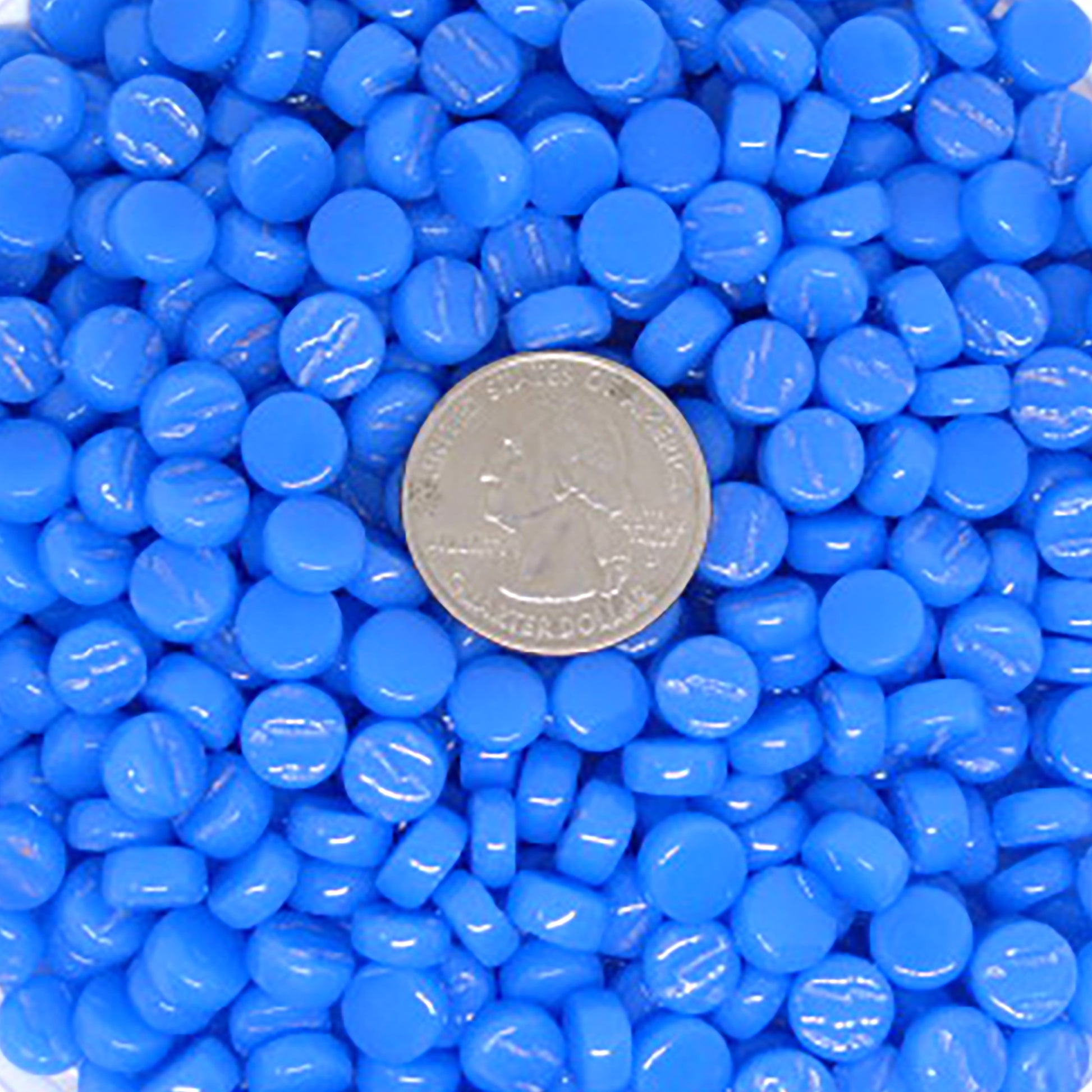 Gulfstream Blue Kismet Mini Rounds,  round recycled glass mosaic tiles with a glossy finish.
