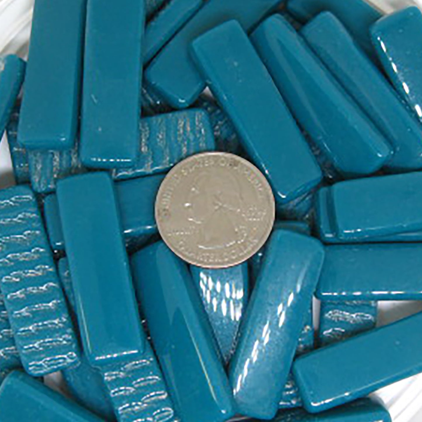 516g Dark Teal gloss rectangles, recycled glass, 1.5" x 1/2"