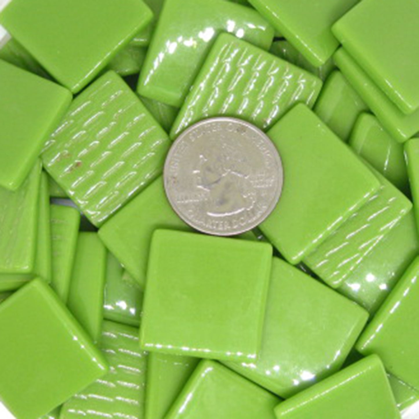 811-g Lime Green, 25mm - recycled glass tile - Kismet Mosaic - mosaic supplies