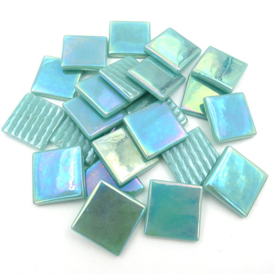 25mm light teal iridized glass tile, recycled glass