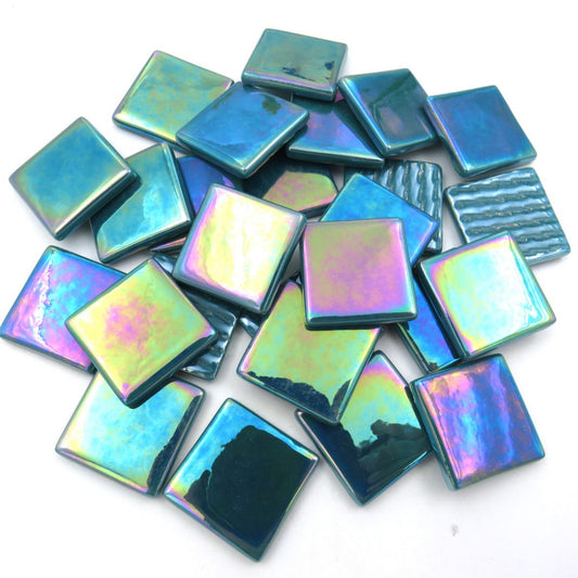Dark Teal Iridized glass tiles, recycled glass, 25mm, 1 inch