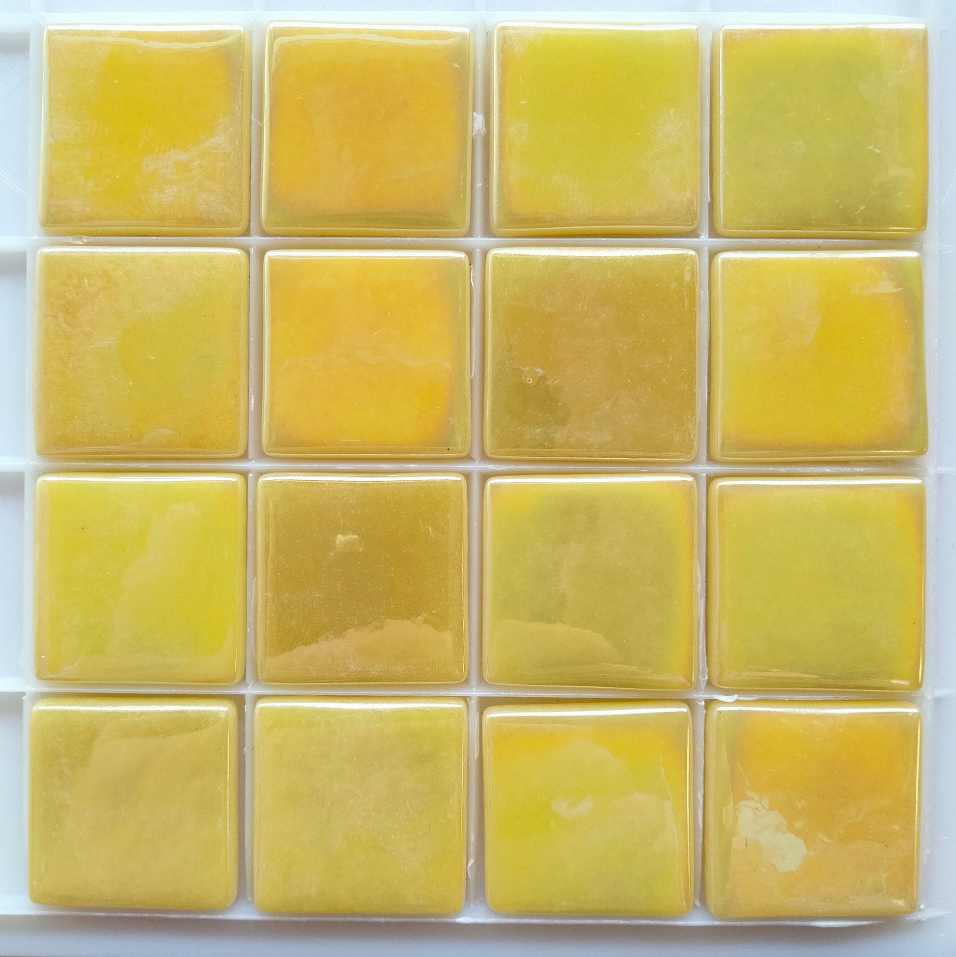 25mm/1" square tiles, recycled glass, gloss finish, sheeted glass tile for installation