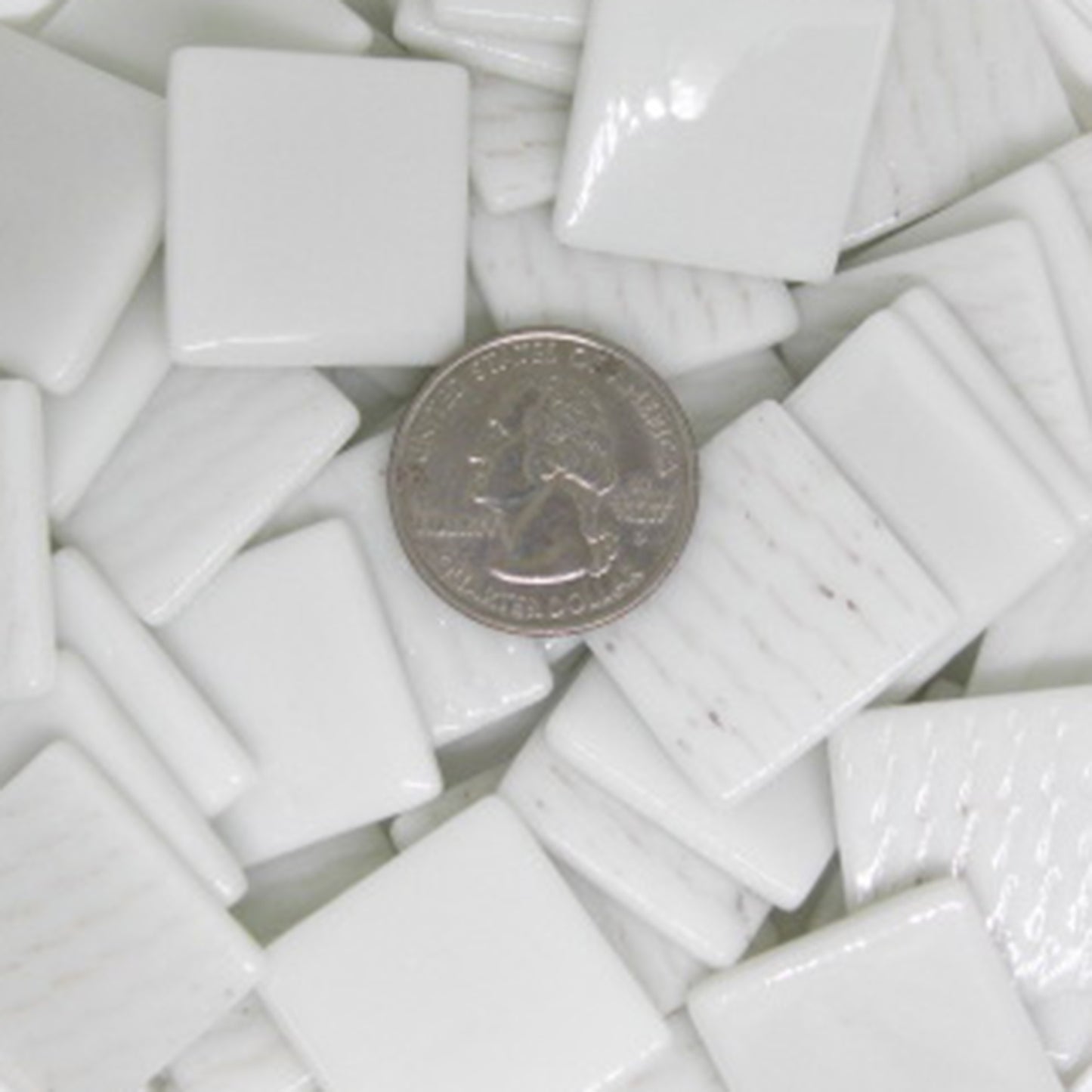 840-g Zinc White Gloss 25mm - recycled glass tile - Kismet Mosaic - mosaic supplies