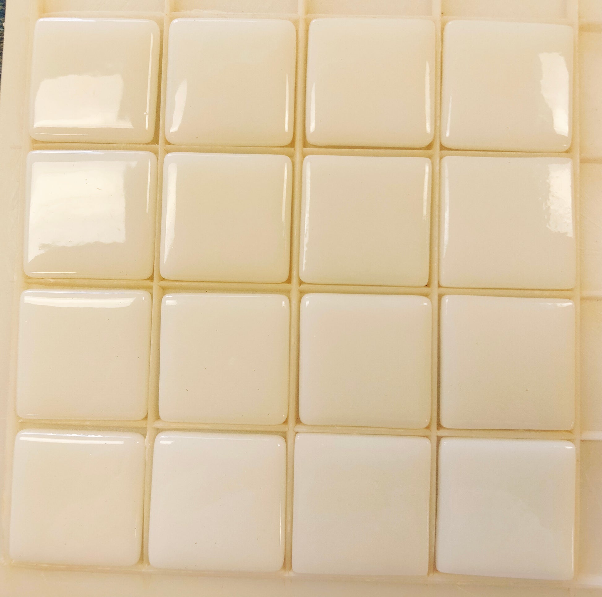 25mm/1" square tiles, recycled glass, gloss finish, sheeted glass tile for installation