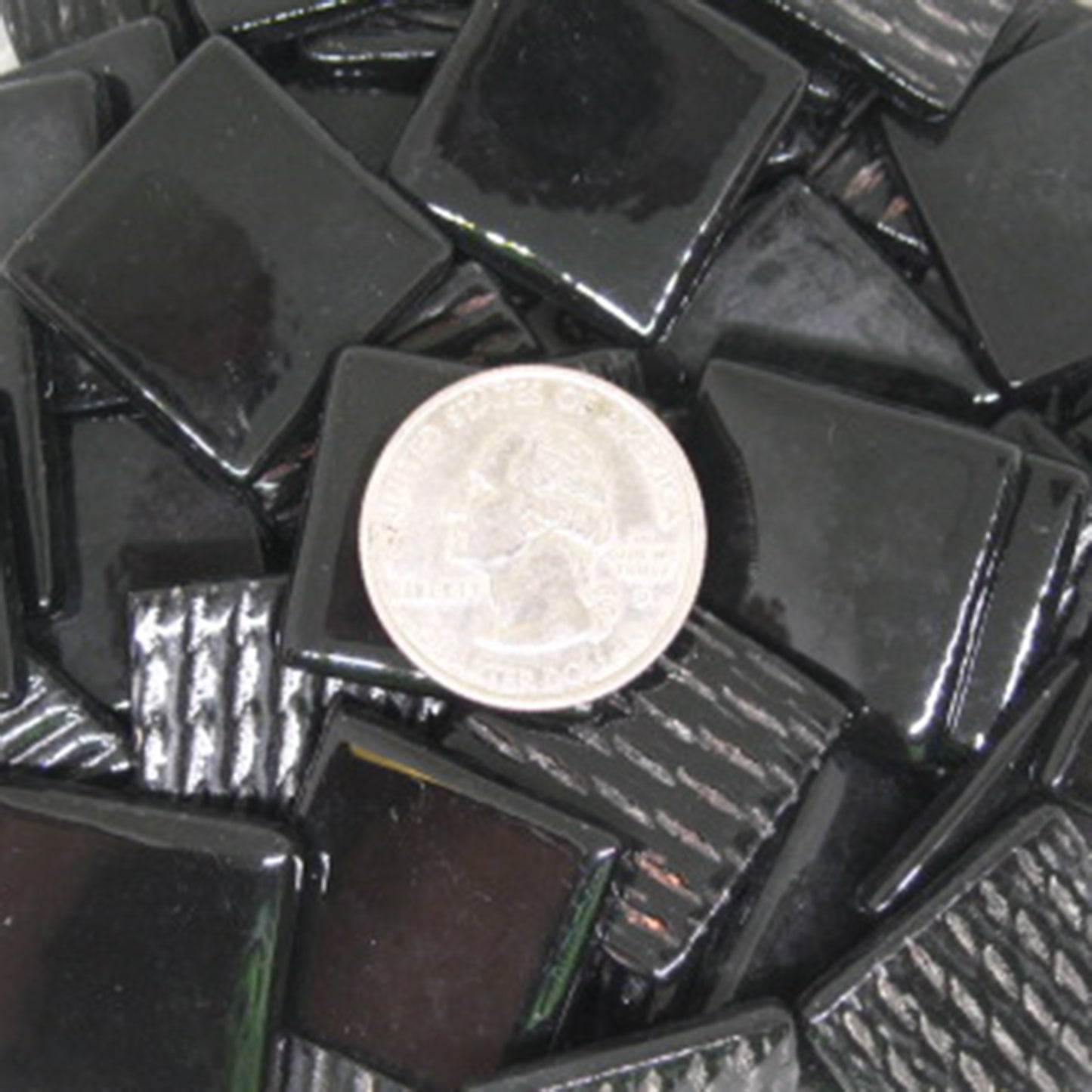 849-g Carbon Black Gloss 25mm - recycled glass tile - Kismet Mosaic - mosaic supplies