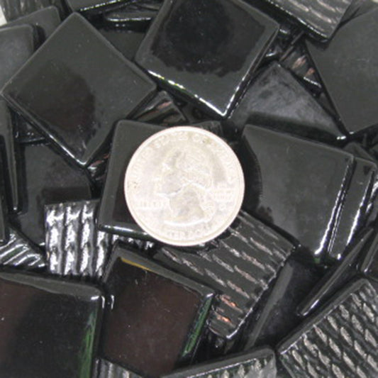 849-g Carbon Black Gloss 25mm - recycled glass tile - Kismet Mosaic - mosaic supplies