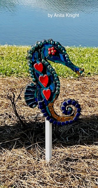 Seahorse Mosaic Backer 8"x12" (pre-drilled for hangable & stakeable kits)