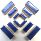 Blue rectangular ceramic tiles on a white background