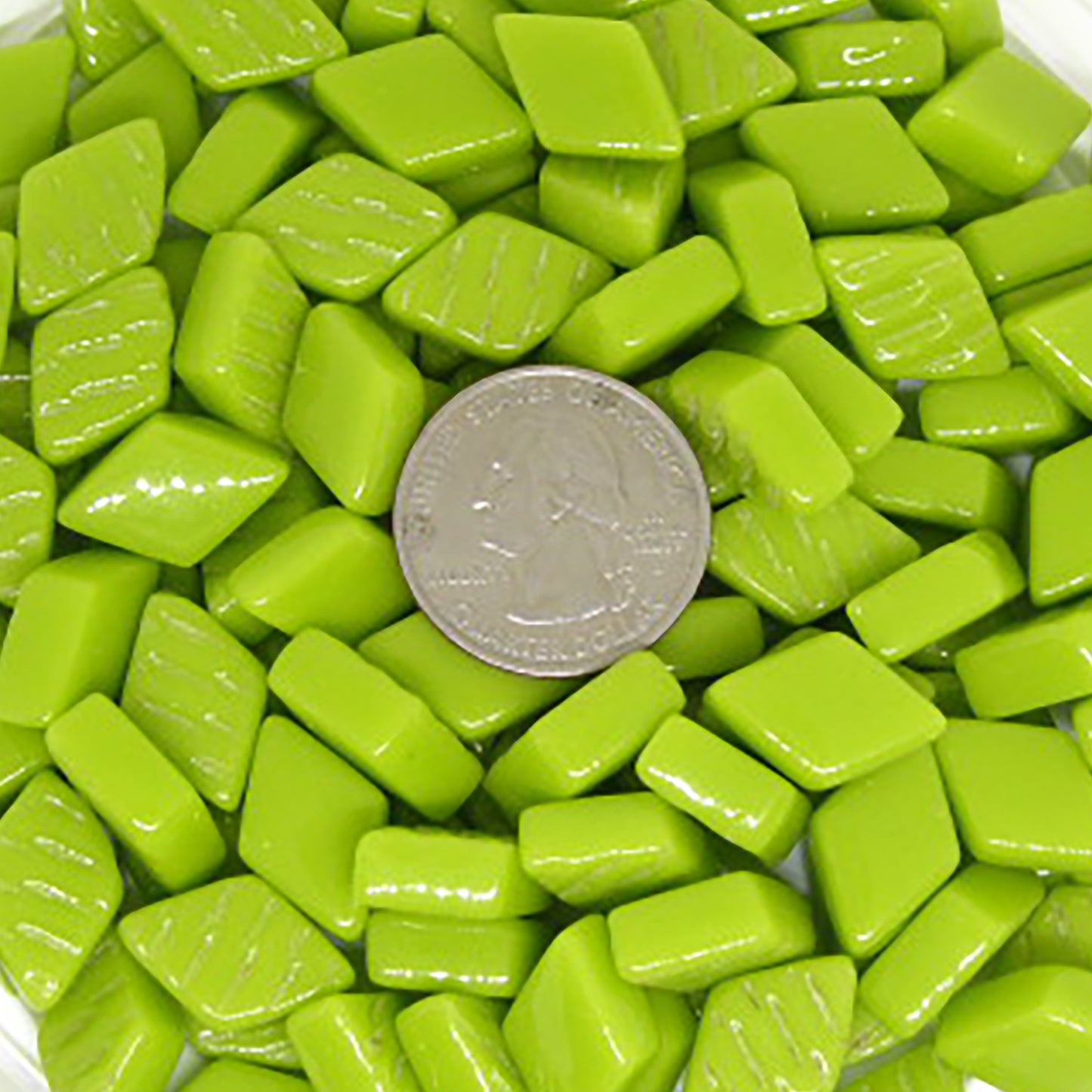 D11g Lime Green Gloss Glass Diamonds, recycled glass, mosaic supplies