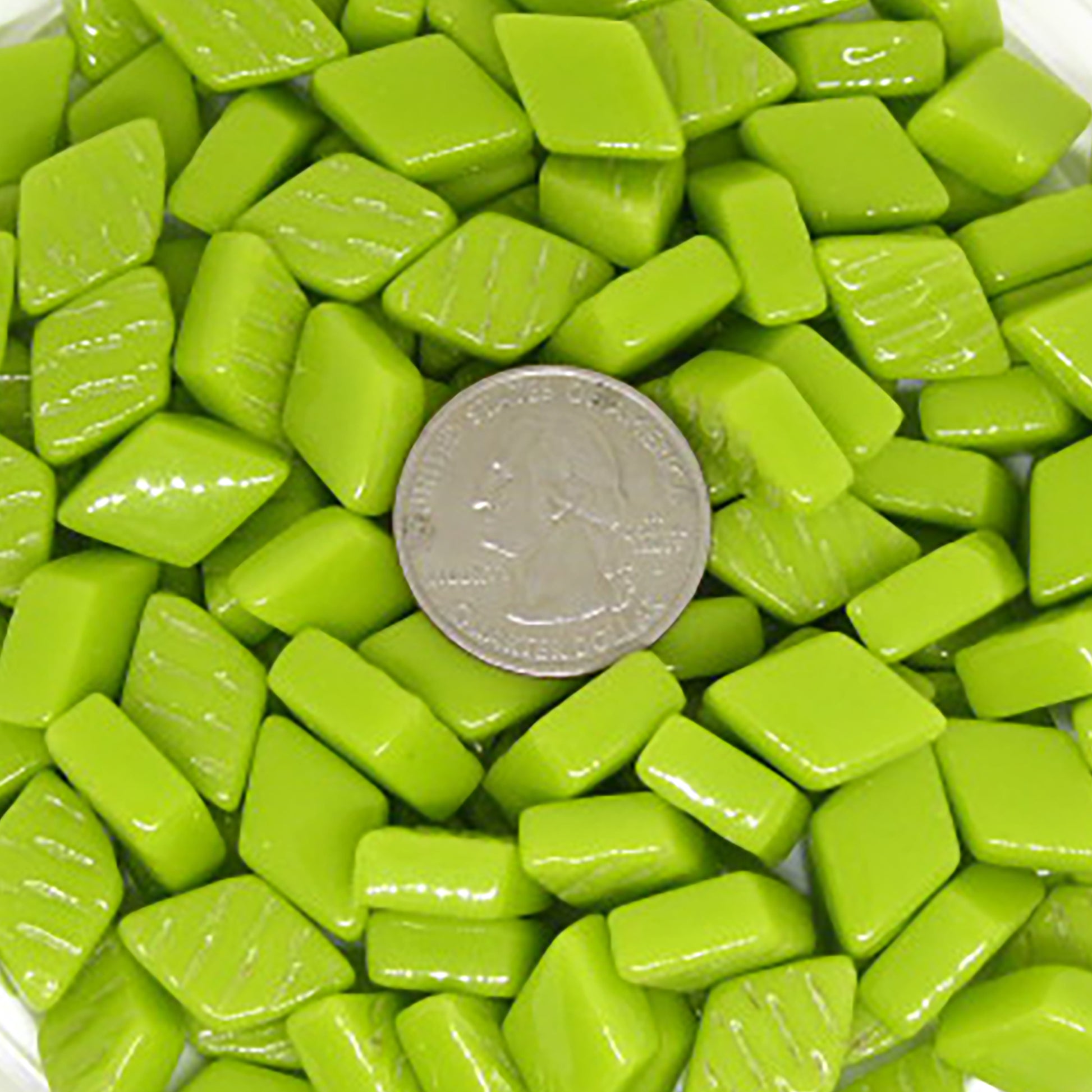 D11g Lime Green Gloss Glass Diamonds, recycled glass, mosaic supplies
