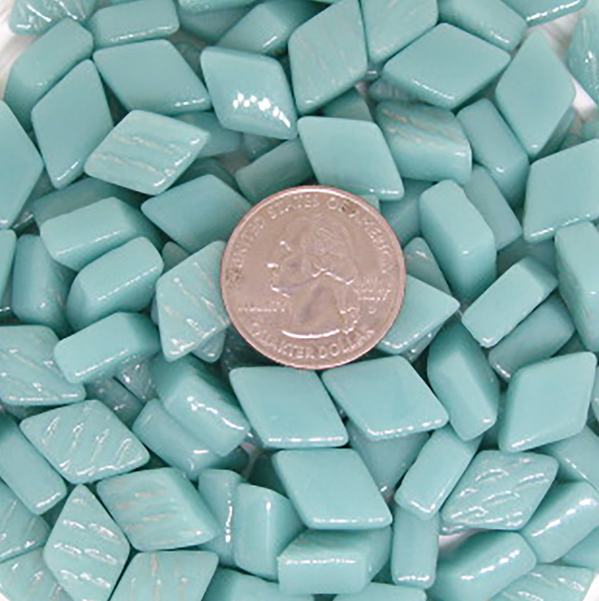D13g Light Teal Gloss Glass Diamonds, recycled glass, mosaic supplies