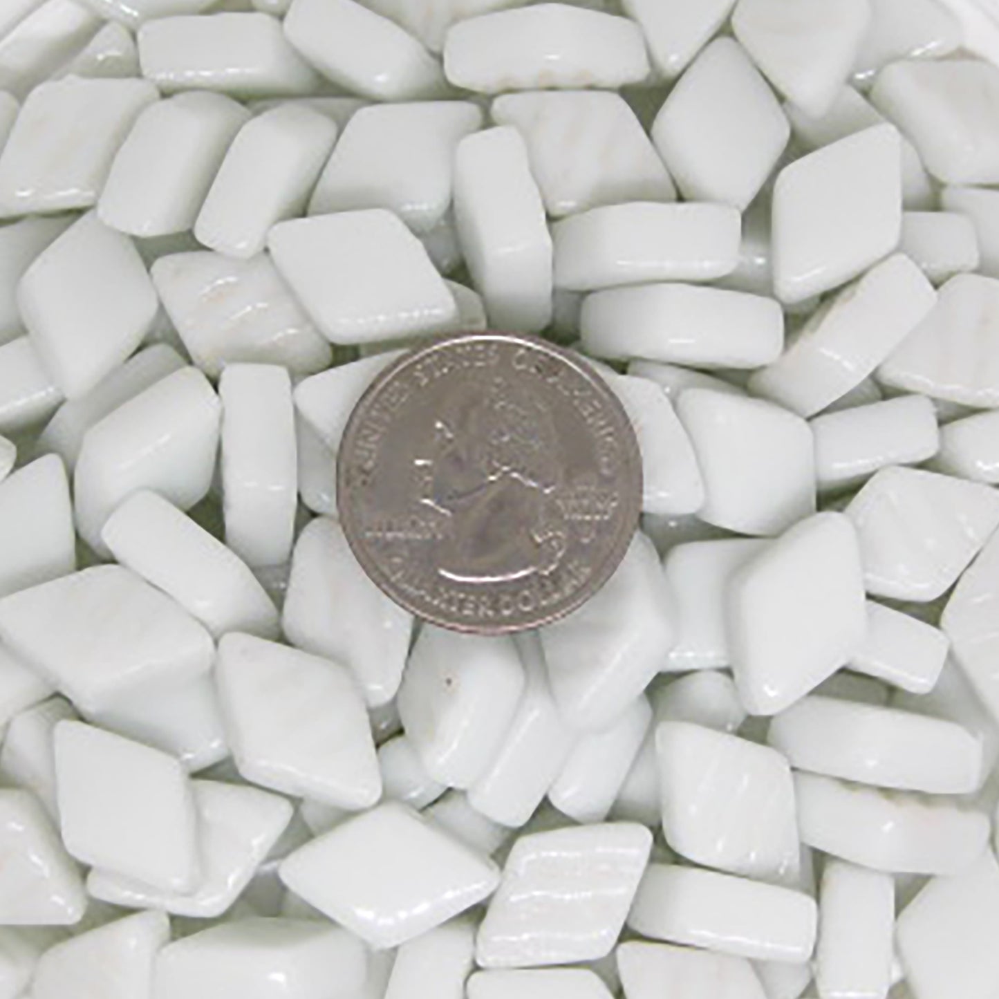 D40g Zinc White Gloss Glass Diamonds, recycled glass, mosaic supplies
