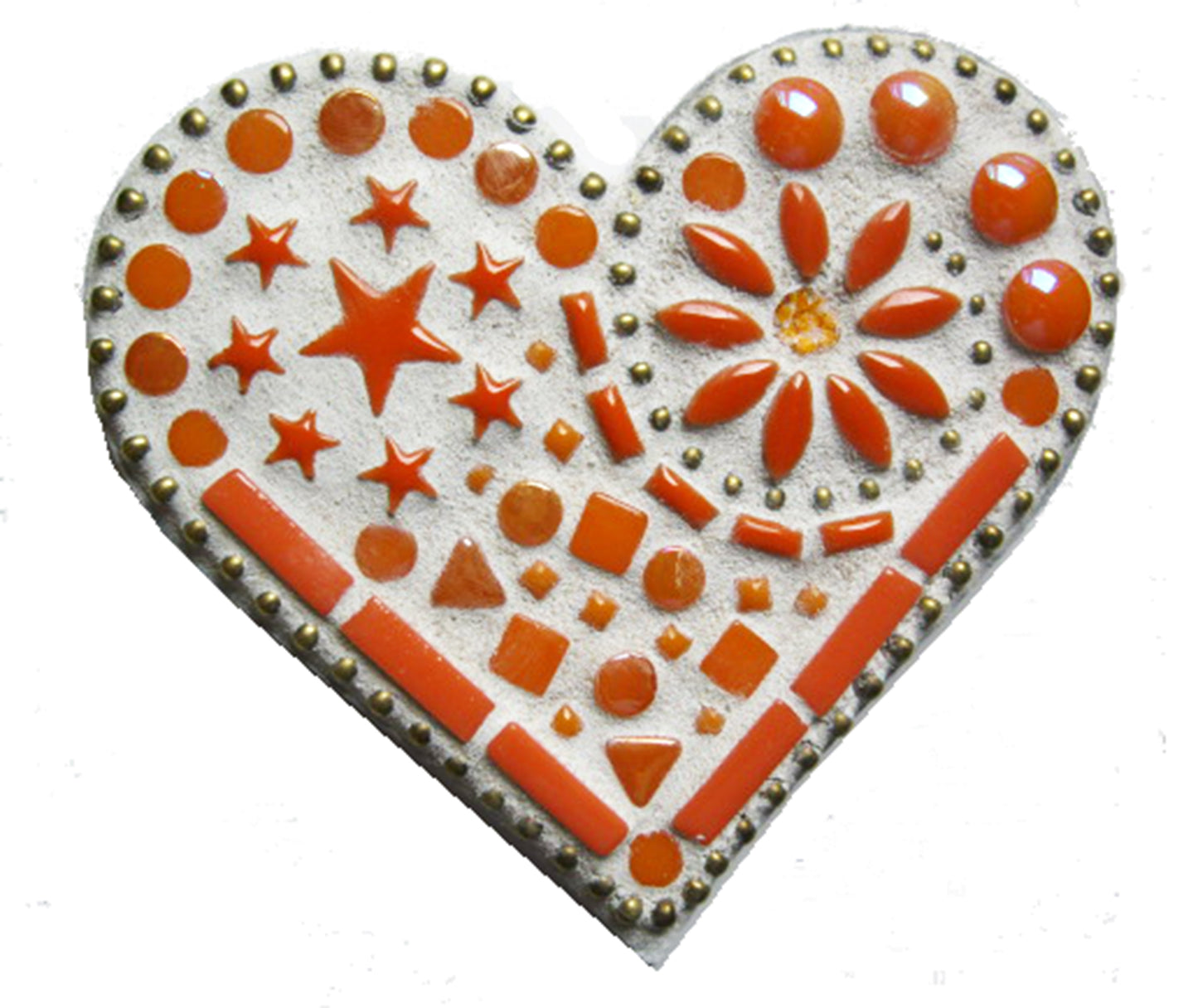 Decorative heart mosaic kit with orange tile and white grout