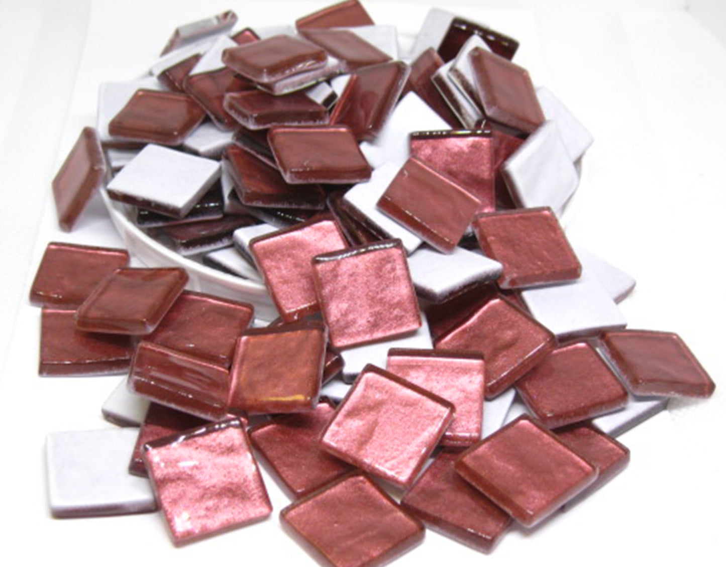 K389  Tea Rose Krystal Metallic  tile -  20mm - mosaic supplies Tea Rose Pink