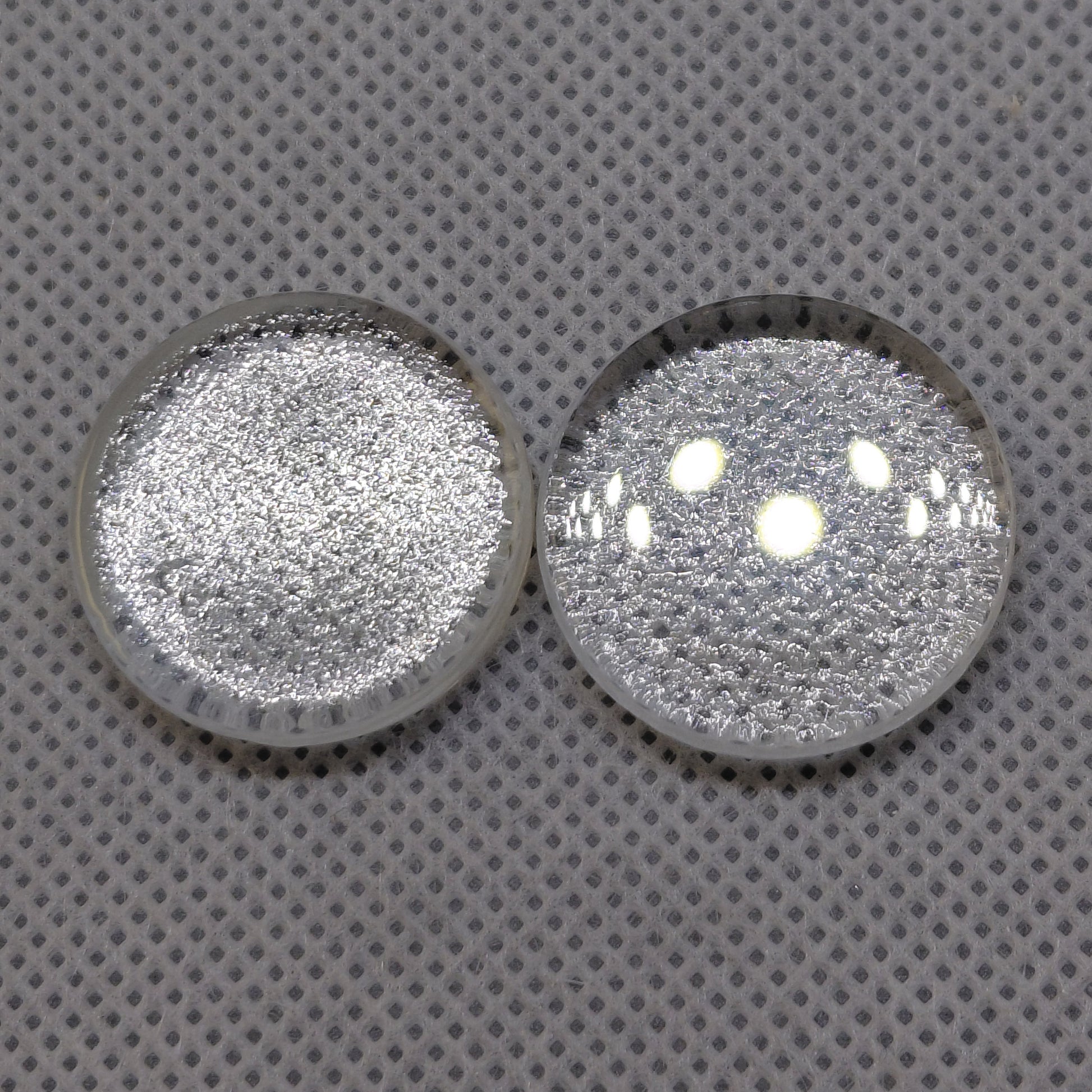 showing both faces of the clear tile rounds