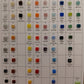 Color swatch chart for Kismet Recycled Glass with various color samples.