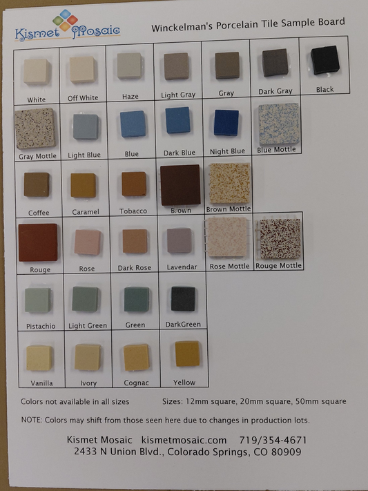 Sample board for porcelain tile colors
